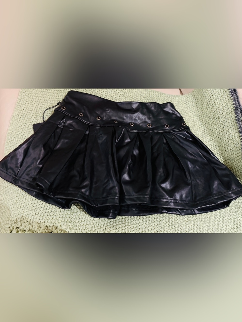 Black Ibis Skirt - Black Faux Leather Pleated Mini